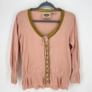 James Coviello Spiegel Pink Pointelle Cardigan Crochet Trim Womens M Ballet